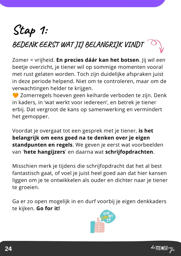 Voorbeeldpagina met zomerafspraken maken met je tiener