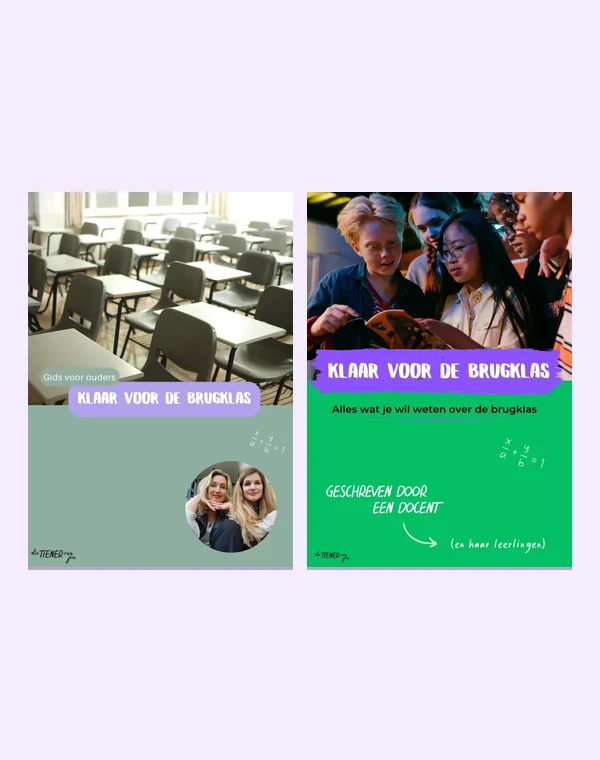 De twee gratis gidsen uit het brugklaspakket: een gids voor ouders en een gids voor kinderen