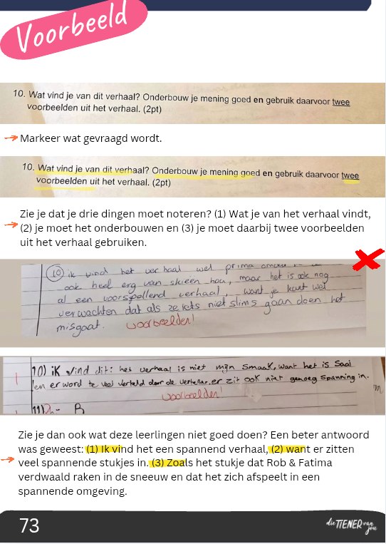 Voorbeeld uit de Leergids: toetsvraag met Judiths uitleg over hoe je antwoord geeft dat punten oplevert